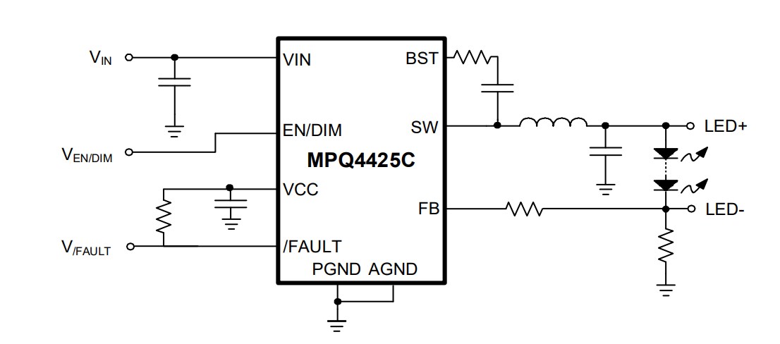 Application Circuit Diagram - Monolithic Power Systems (MPS) MPQ4425C Synchronous Step-Down LED Driver