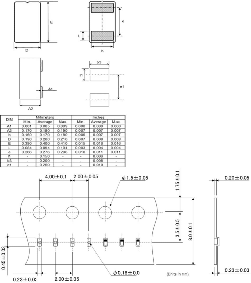 Mechanical Drawing - ROHM Semiconductor RASMID Silicon RF Capacitors