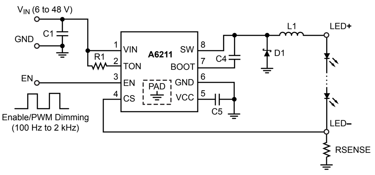 Allegro MicroSystems A6211 PWM Dimmable Buck Regulator LED Driver