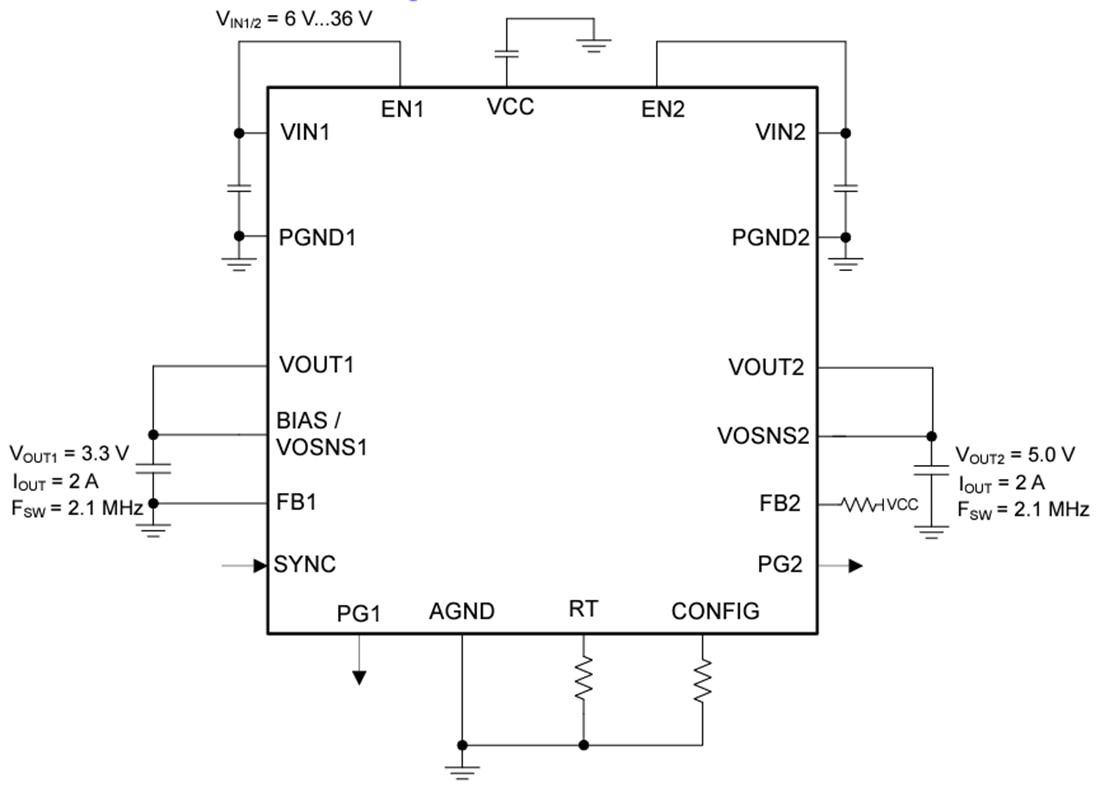 Schematic - Texas Instruments TPSM64404/TPSM64406 Dual Output Power Modules