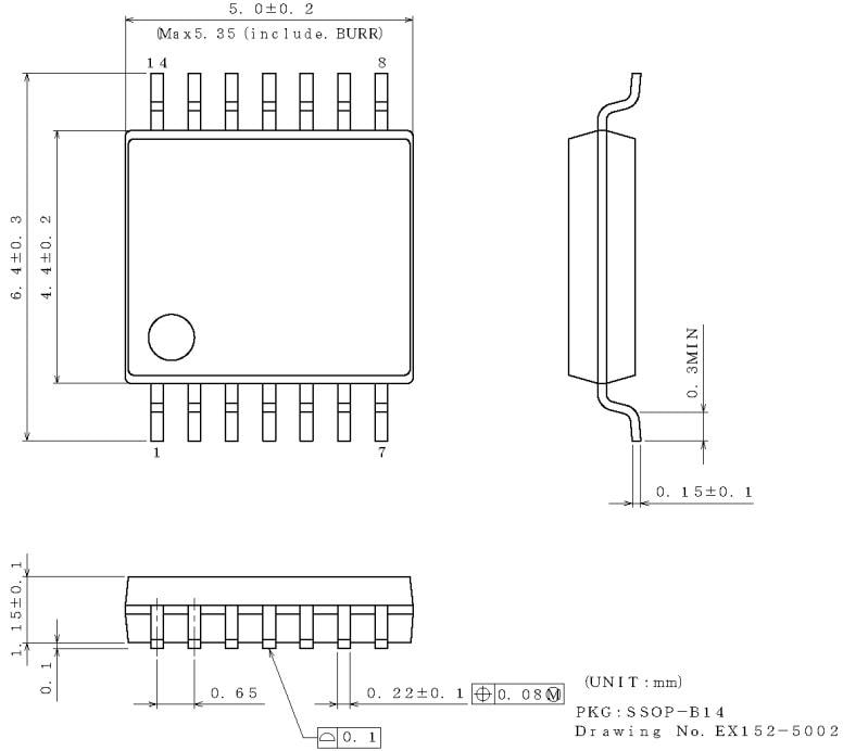 Mechanical Drawing - ROHM Semiconductor BD74C04FV-C Automotive Hex Inverter