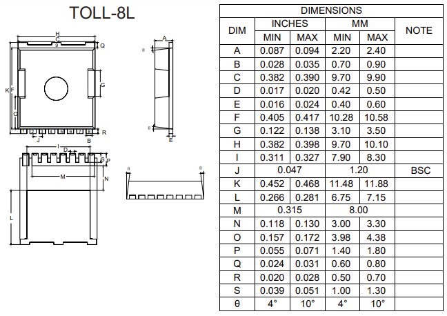 Mechanical Drawing - Micro Commercial Components (MCC) MCTL150N06YHE3 Auto-Grade 60V N-Channel MOSFET