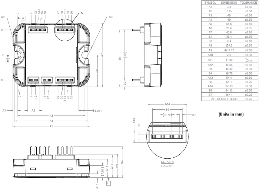 Mechanical Drawing - Wolfspeed DM SiC Half-Bridge Modules