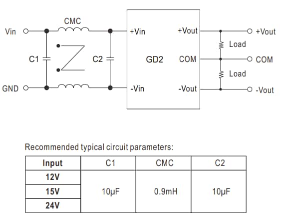 Mechanical Drawing - MEAN WELL GD2 IGBT DC-DC Converters