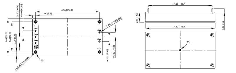 Mechanical Drawing - CUI Inc TJ-100 Encapsulated AC/DC Power Supplies