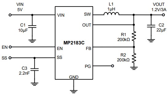 Application Circuit Diagram - Monolithic Power Systems (MPS) MP2183C Synchronous Step-Down Converters