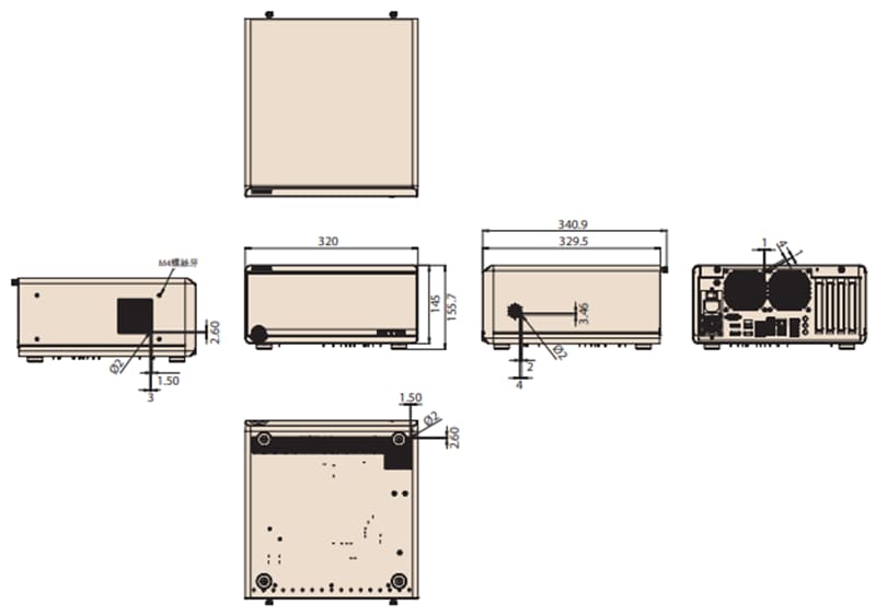 Mechanical Drawing - Advantech Preconfigured USM-500 Medical Computer