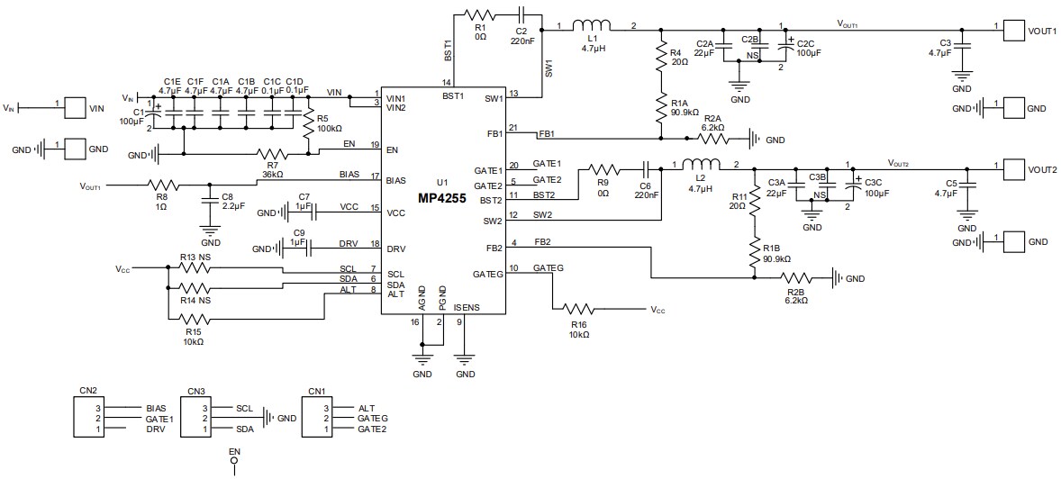 Schematic - Monolithic Power Systems (MPS) EV4255-VE-00A Evaluation Board