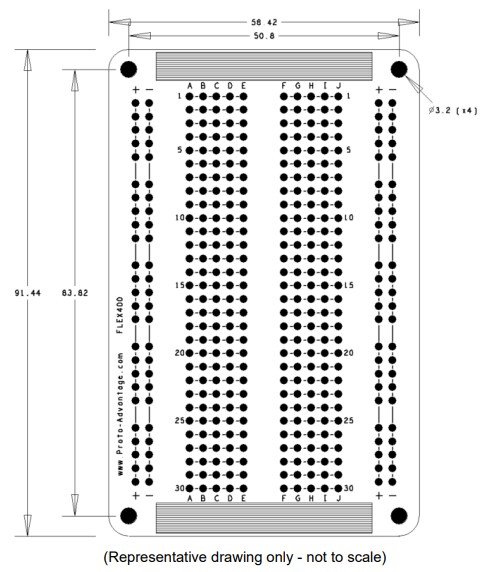 Mechanical Drawing - Chip Quik FLEX400 Solder-In Breadboard