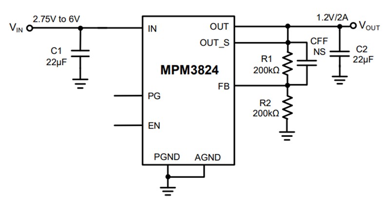Application Circuit Diagram - Monolithic Power Systems (MPS) MPM3824 Synchronous Step-Down Power Module