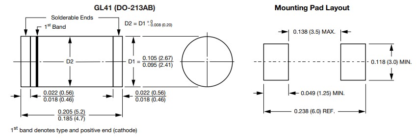 Mechanical Drawing - Vishay General Semiconductor 1N64x SMD Glass Passivated Junction Rectifiers