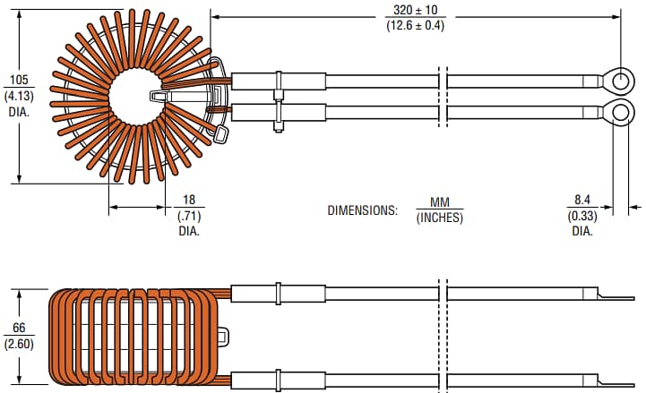 Mechanical Drawing - Bourns 15322x HPHR Chokes