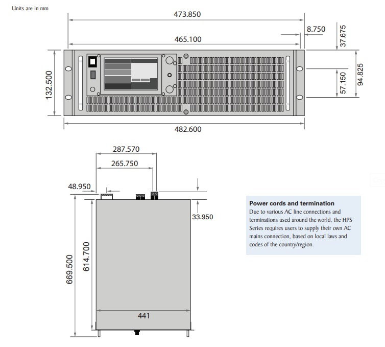 Mechanical Drawing - B&K Precision HPS High-Power Programmable DC Power Supplies