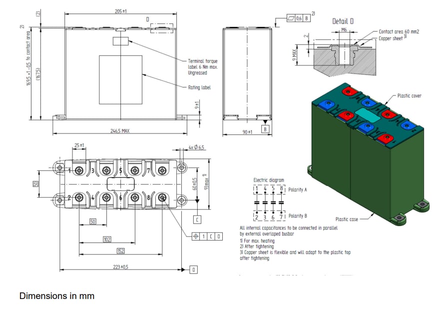 Mechanical Drawing - EPCOS / TDK B25648A ModCap UHP Power Capacitors