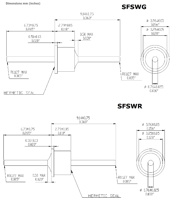 Mechanical Drawing - Syfer / Knowles SFSWG & SFSWR EMI Panel Filters