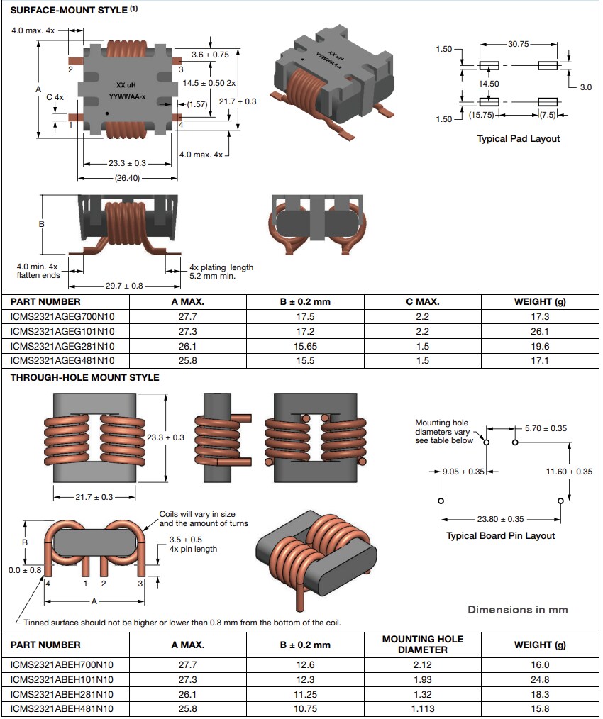 Mechanical Drawing - Vishay / Dale ICMS2321-10 Common Mode Chokes