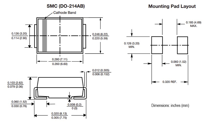 Mechanical Drawing - Vishay General Semiconductor 1.5SMC TRANSZORB® Transient Voltage Suppressors