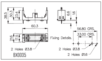 Mechanical Drawing - Bulgin BX Battery Holders