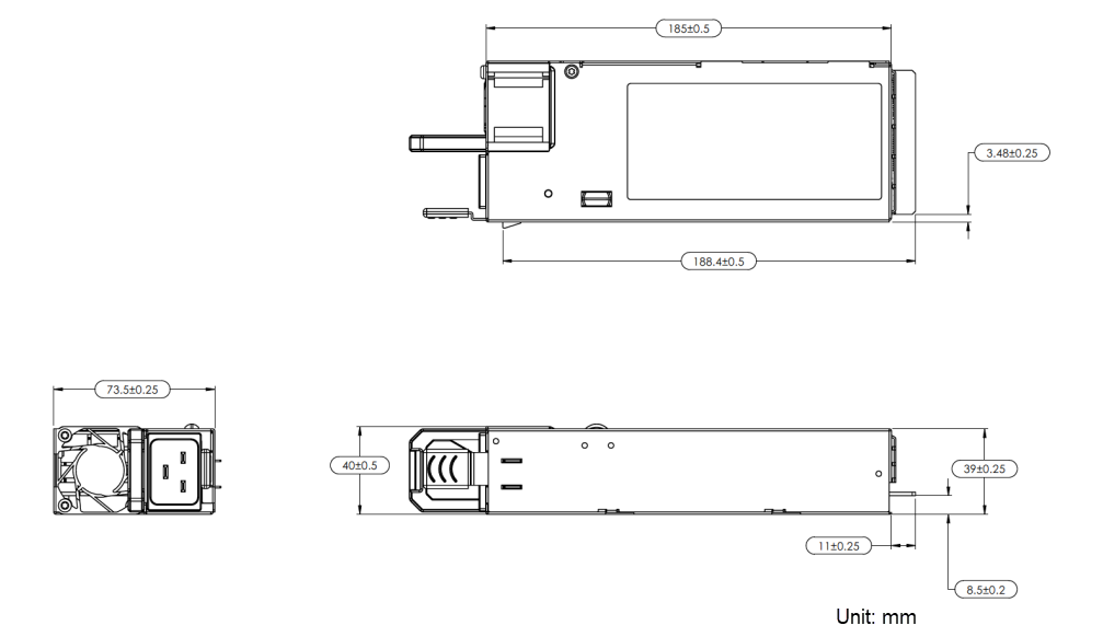 Mechanical Drawing - Advanced Energy / Artesyn CSU3200AT-3-3M0 M-CRPS-Type Titanium Power Supply