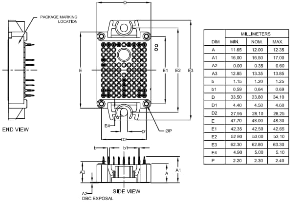 Mechanical Drawing - onsemi NXH015F120M3F1PTG Silicon Carbide (SiC) Module