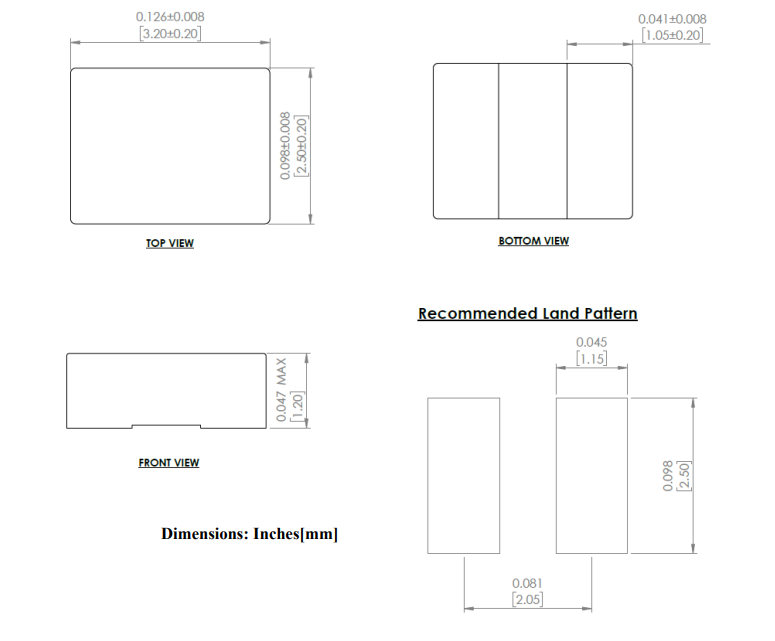 Mechanical Drawing - Abracon AOTA-C322512Q Automotive Mini-Molded Inductors