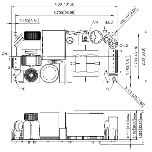 Mechanical Drawing - CUI Inc VOF-120D AC-DC Power Supplies
