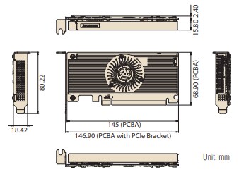Mechanical Drawing - Advantech EAI-3300 Hailo-8™ PCIe AI Card