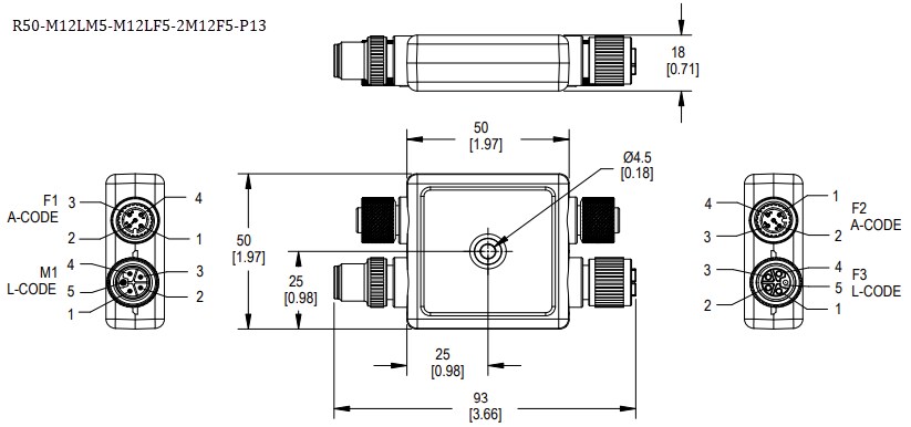 Mechanical Drawing - Banner Engineering R50 M12 Power Splitters