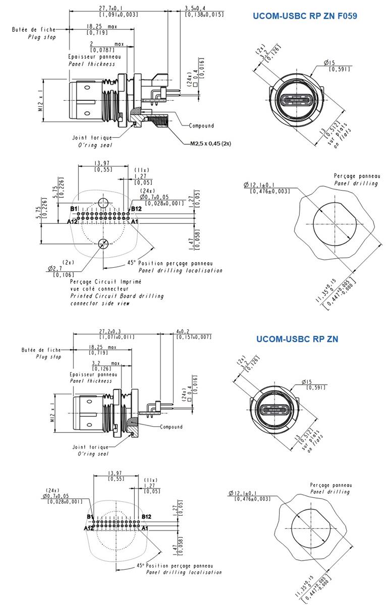 Mechanical Drawing - Amphenol Socapex μCOM USBC 3.2 Gen 2 Rugged Connectors & Assemblies