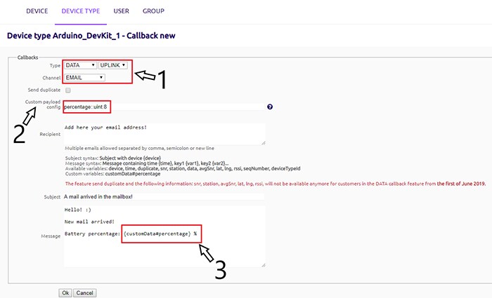 Callback function setup