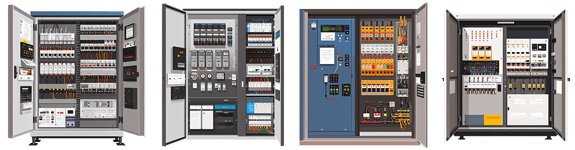 Four industrial control panel cabinets